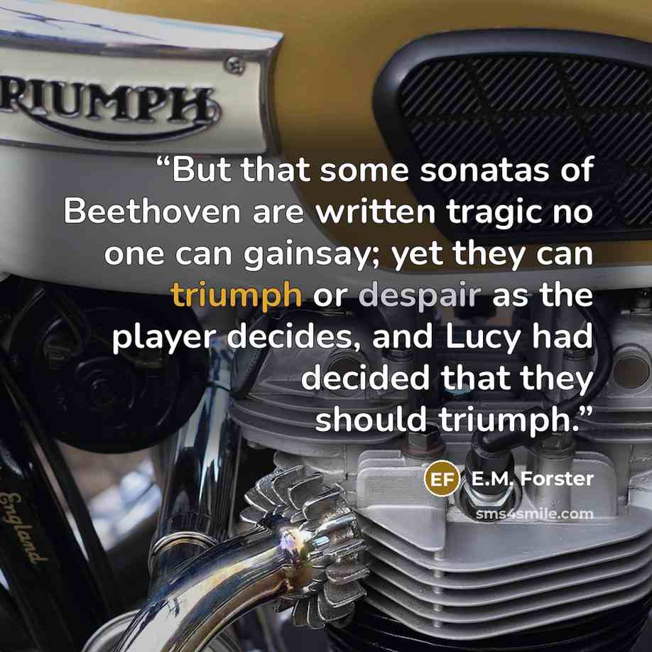 “But that some sonatas of Beethoven are written tragic no one can gainsay; yet they can triumph or despair as the player decides, and Lucy had decided that they should triumph.” quote by E.M. Forster