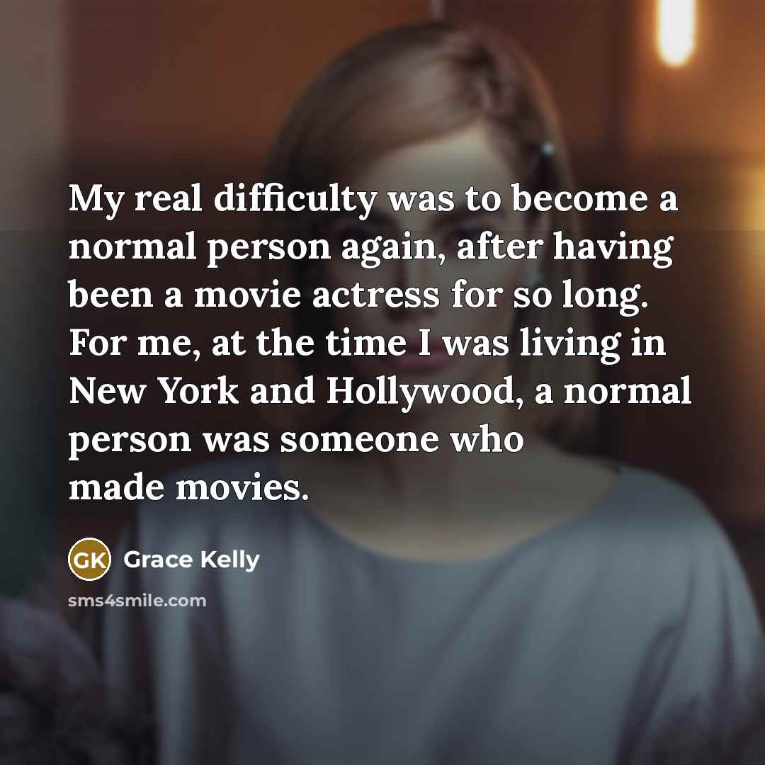“My real difficulty was to become a normal person again,…” quote by Grace Kelly