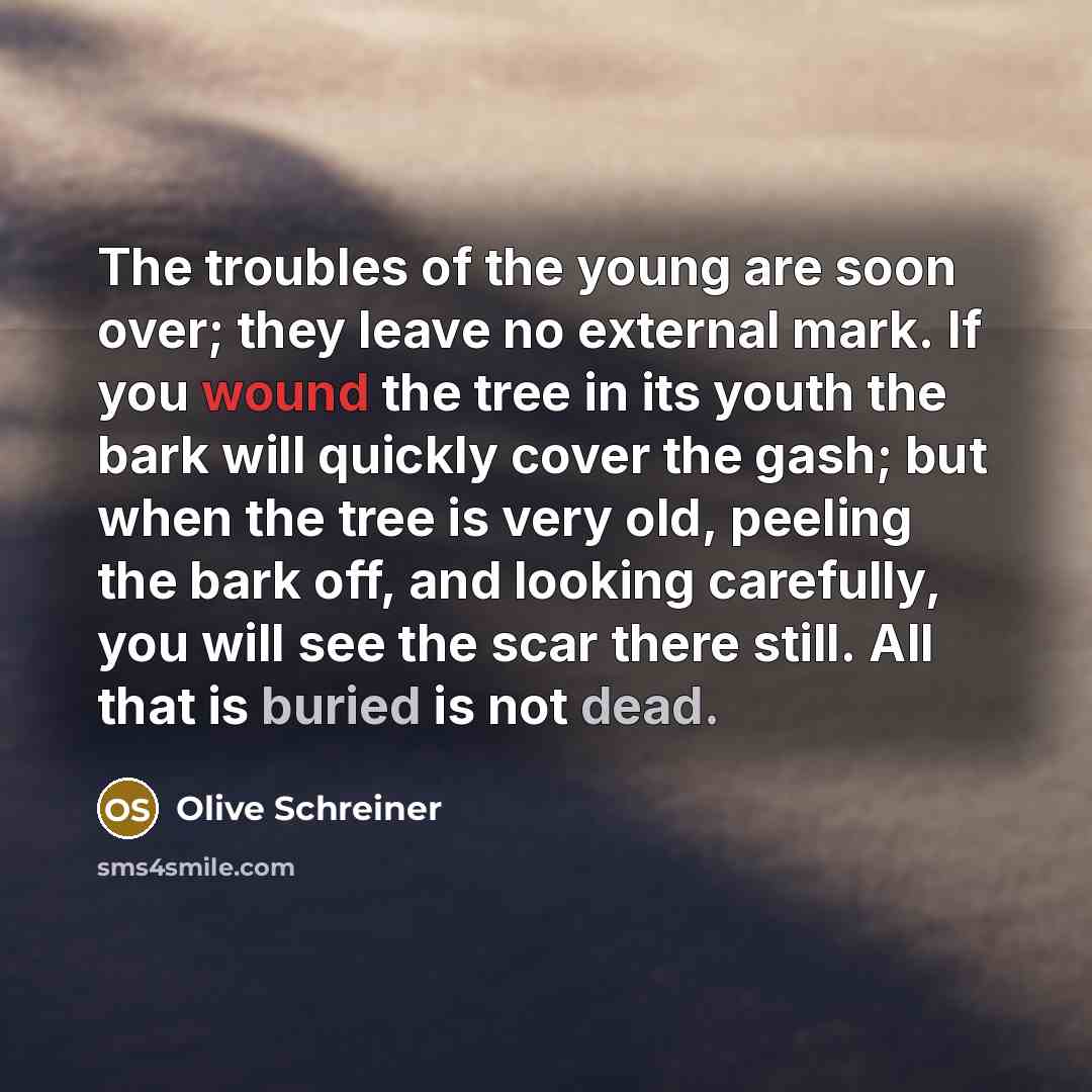 “The troubles of the young are soon over; they leave…” quote by Olive Schreiner