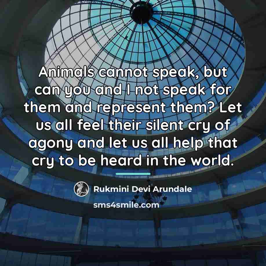 “Animals cannot speak, but can you and I not speak…” quote by Rukmini Devi Arundale