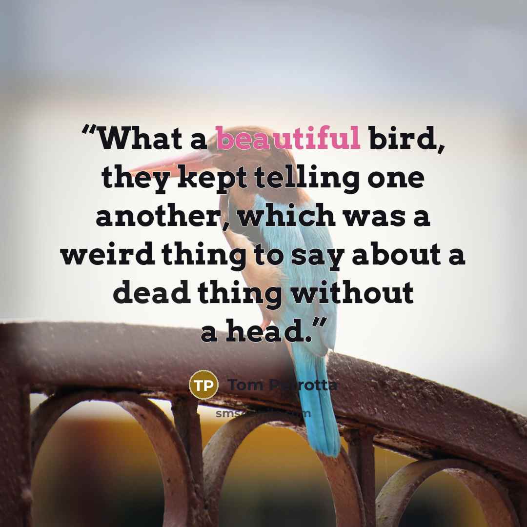 “What a beautiful bird, they kept telling one another, which was a weird thing to say about a dead thing without a head.” quote by Tom Perrotta