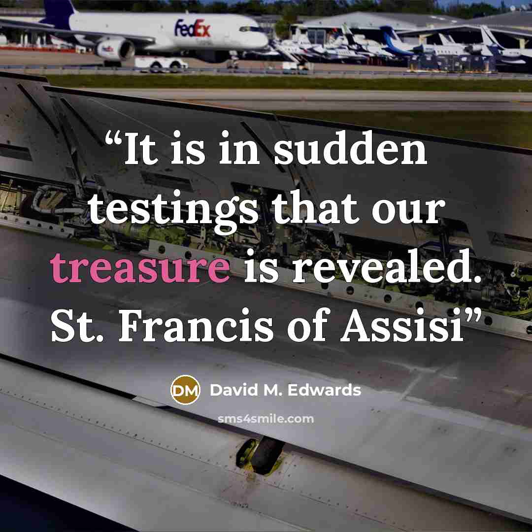 “It is in sudden testings that our treasure is revealed. St. Francis of Assisi” quote by David M. Edwards