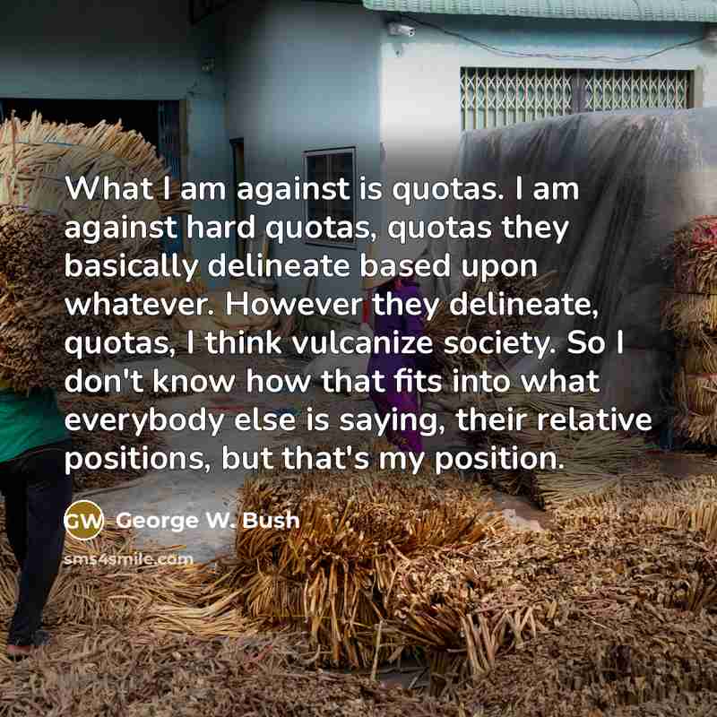 “What I am against is quotas. I am against hard…” quote by George W. Bush