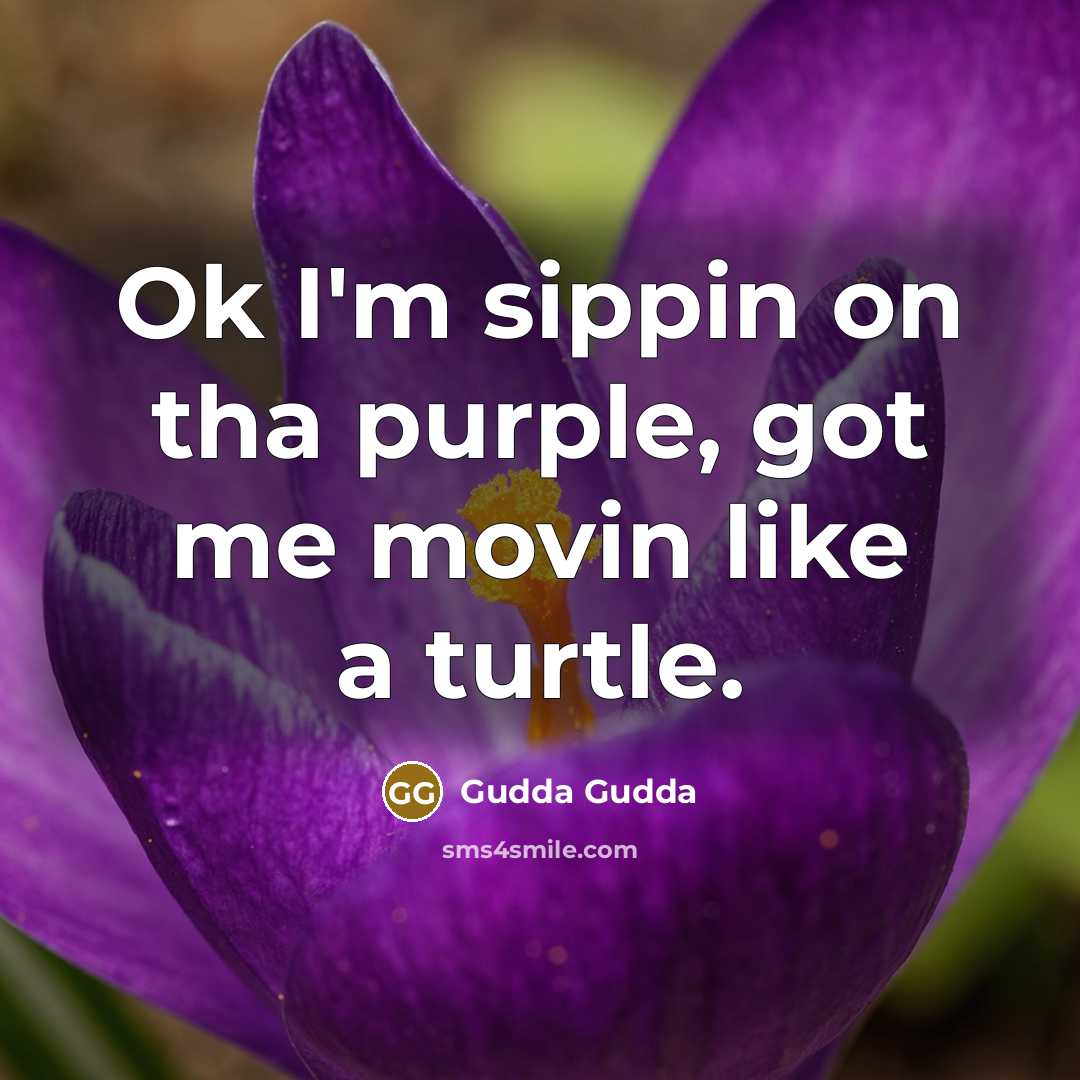 “Ok I'm sippin on tha purple, got me movin like…” quote by Gudda Gudda