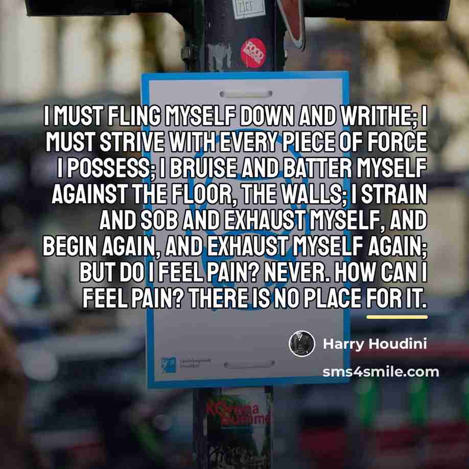 “I must fling myself down and writhe; I must strive…” quote by Harry Houdini