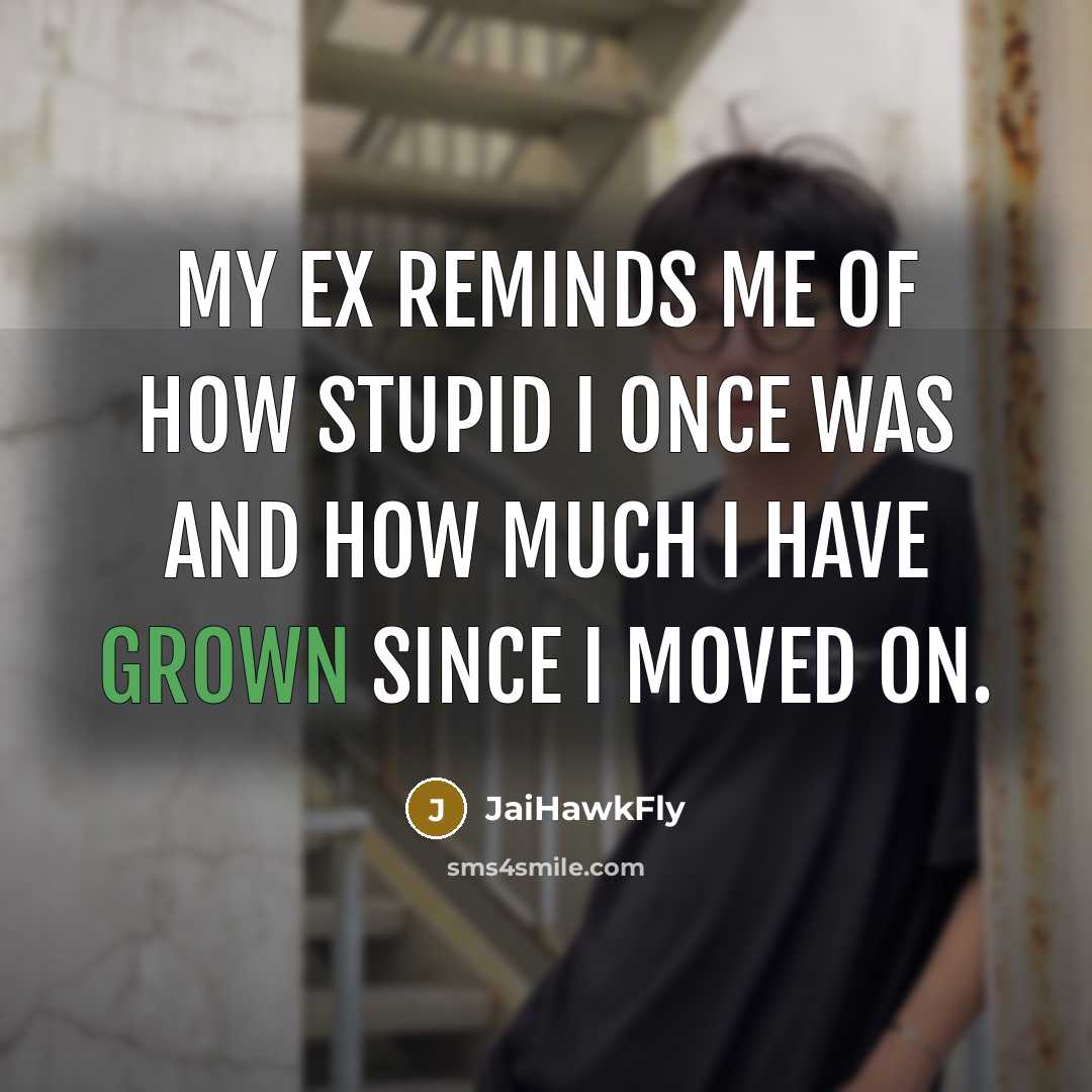 “My ex reminds me of how stupid I once was and how much I have grown since I moved on.” quote by JaiHawkFly