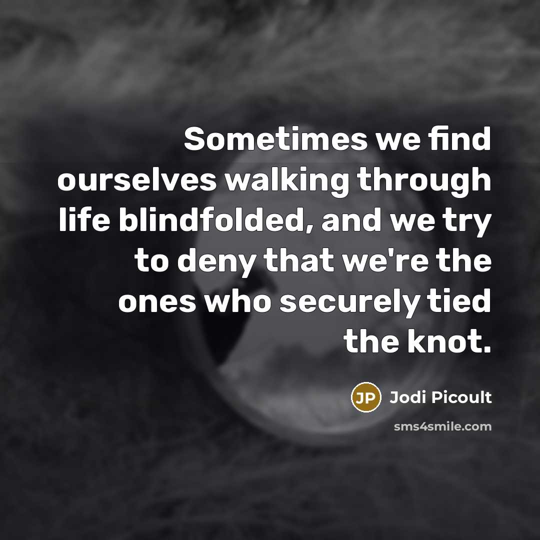 “Sometimes we find ourselves walking through life blindfolded, and we…” quote by Jodi Picoult