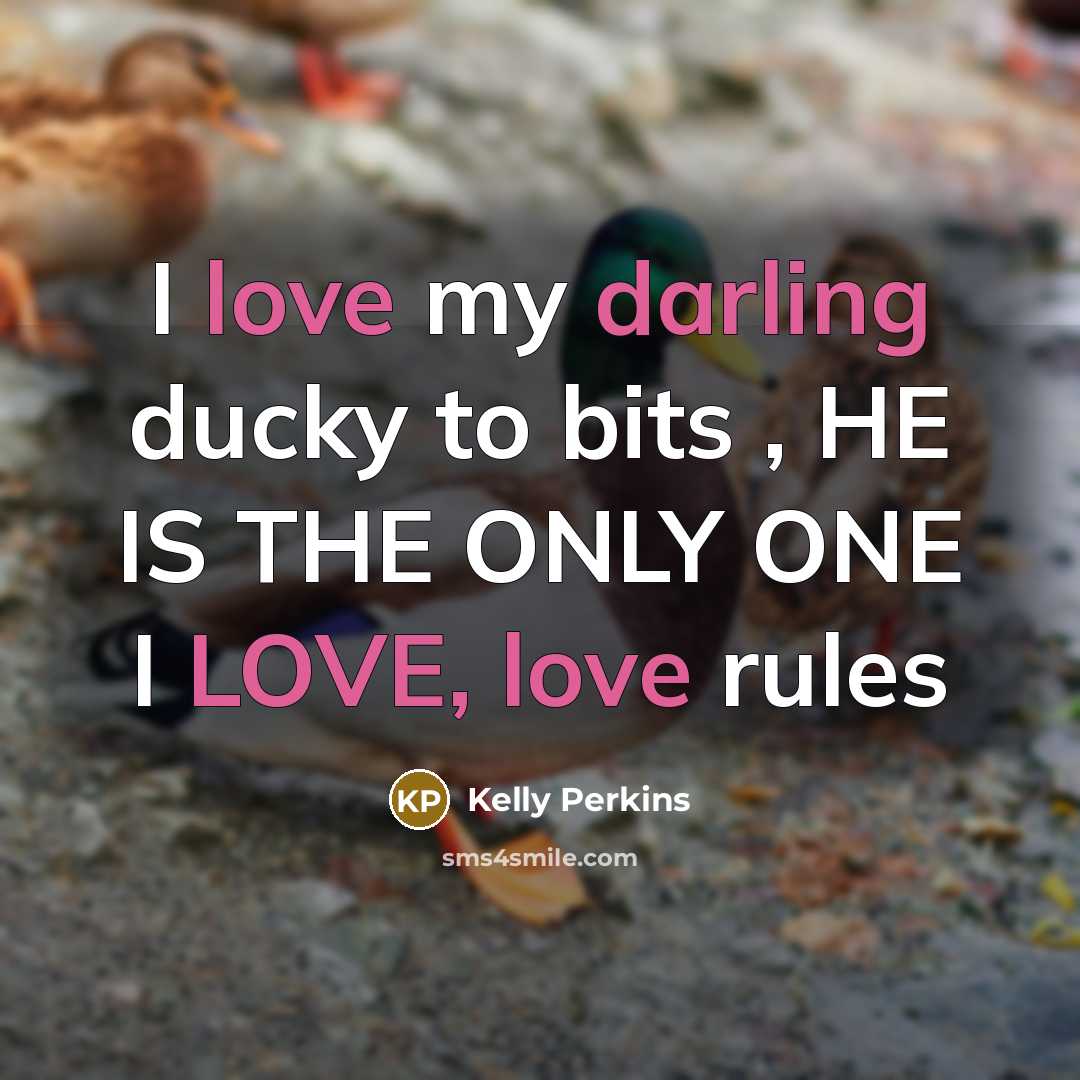 “I love my darling ducky to bits , HE IS THE ONLY ONE I LOVE, love rules” quote by Kelly Perkins