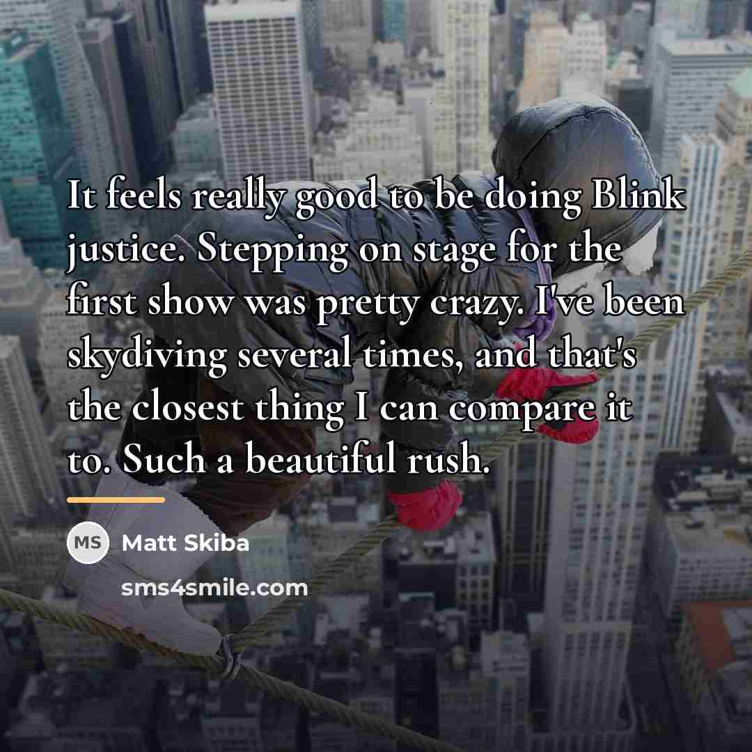 “It feels really good to be doing Blink justice. Stepping…” quote by Matt Skiba