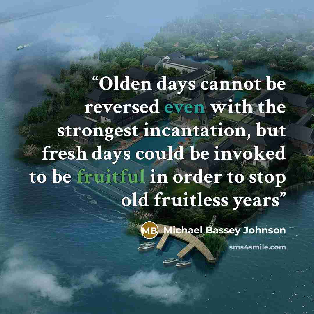 “Olden days cannot be reversed even with the strongest incantation, but fresh days could be invoked to be fruitful in order to stop old fruitless years” quote by Michael Bassey Johnson