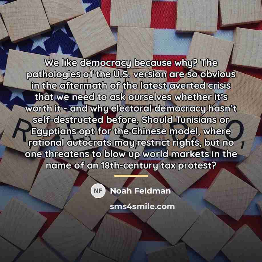 “We like democracy because why? The pathologies of the U.S.…” quote by Noah Feldman