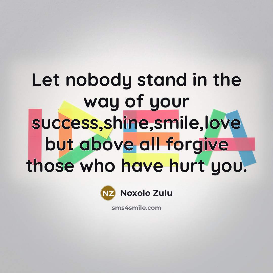 “Let nobody stand in the way of your success,shine,smile,love but…” quote by Noxolo Zulu