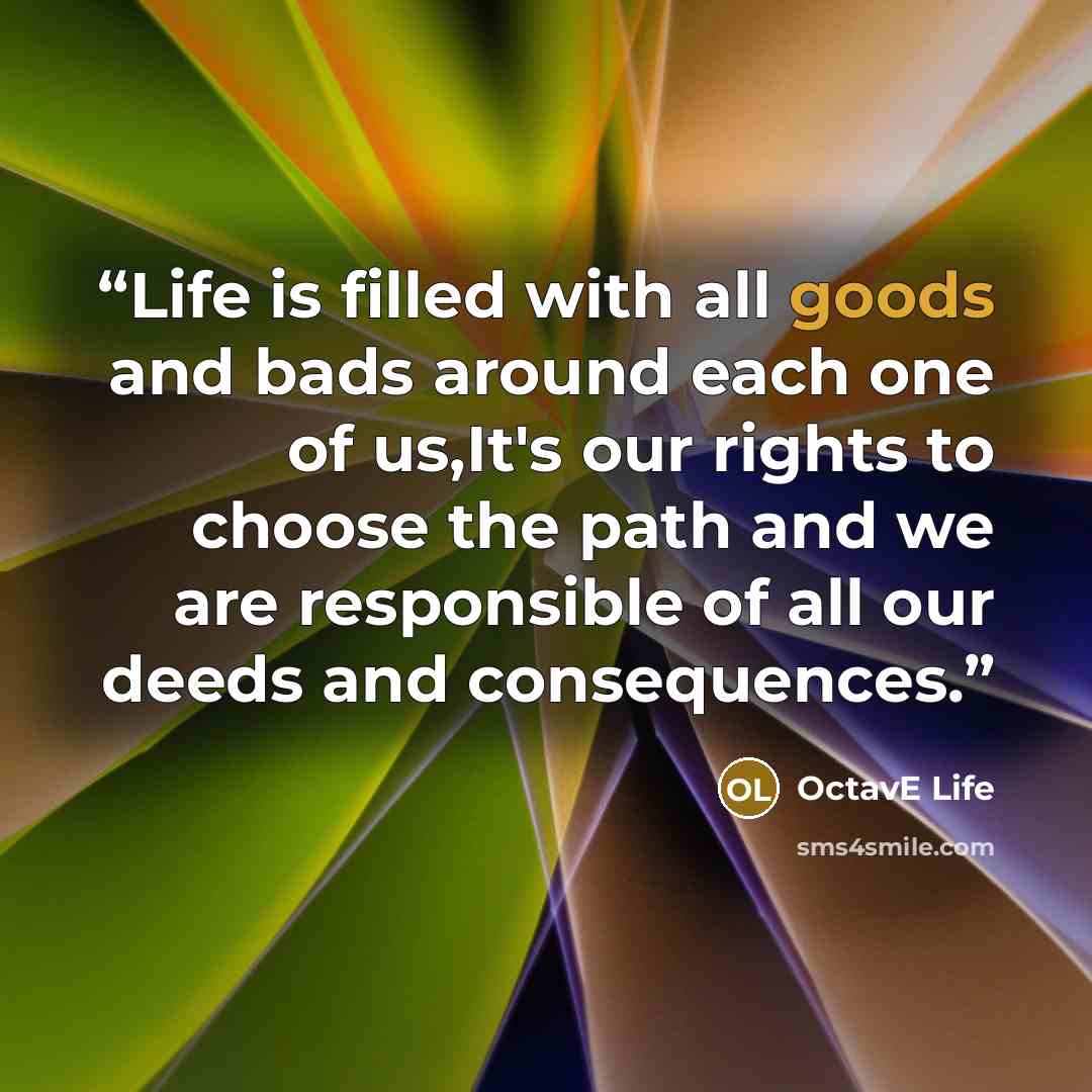 “Life is filled with all goods and bads around each one of us,It's our rights to choose the path and we are responsible of all our deeds and consequences.” quote by OctavE Life