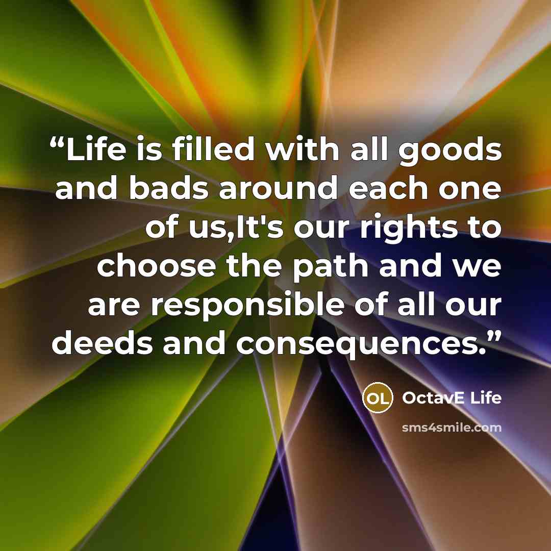 “Life is filled with all goods and bads around each one of us,It's our rights to choose the path and we are responsible of all our deeds and consequences.” quote by OctavE Life