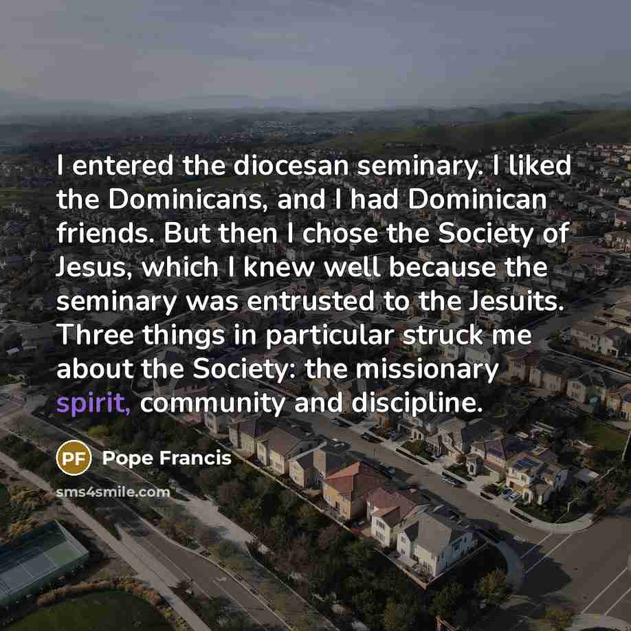 “I entered the diocesan seminary. I liked the Dominicans, and…” quote by Pope Francis
