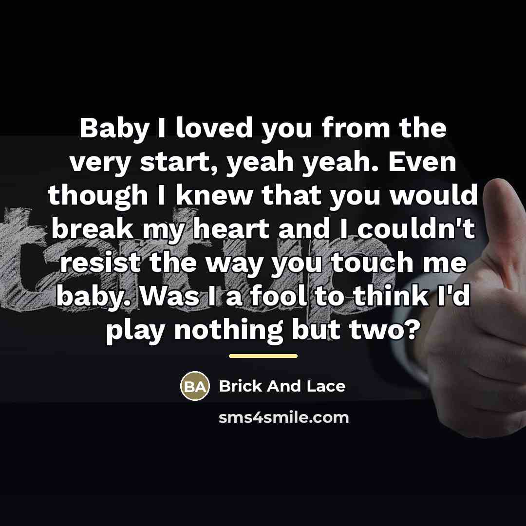 “Baby I loved you from the very start, yeah yeah.…” quote by Brick And Lace