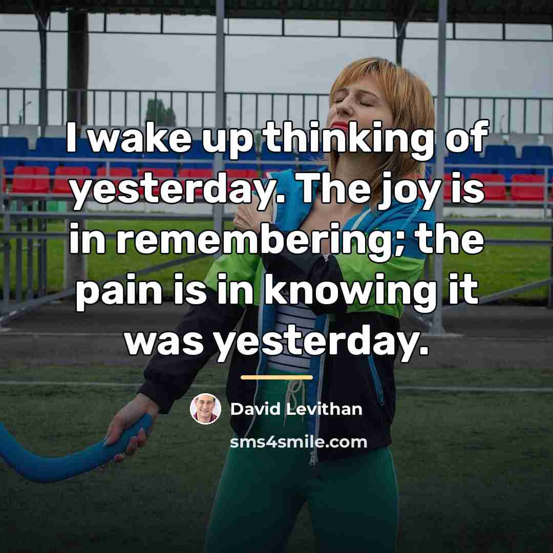 “I wake up thinking of yesterday. The joy is in…” quote by David Levithan