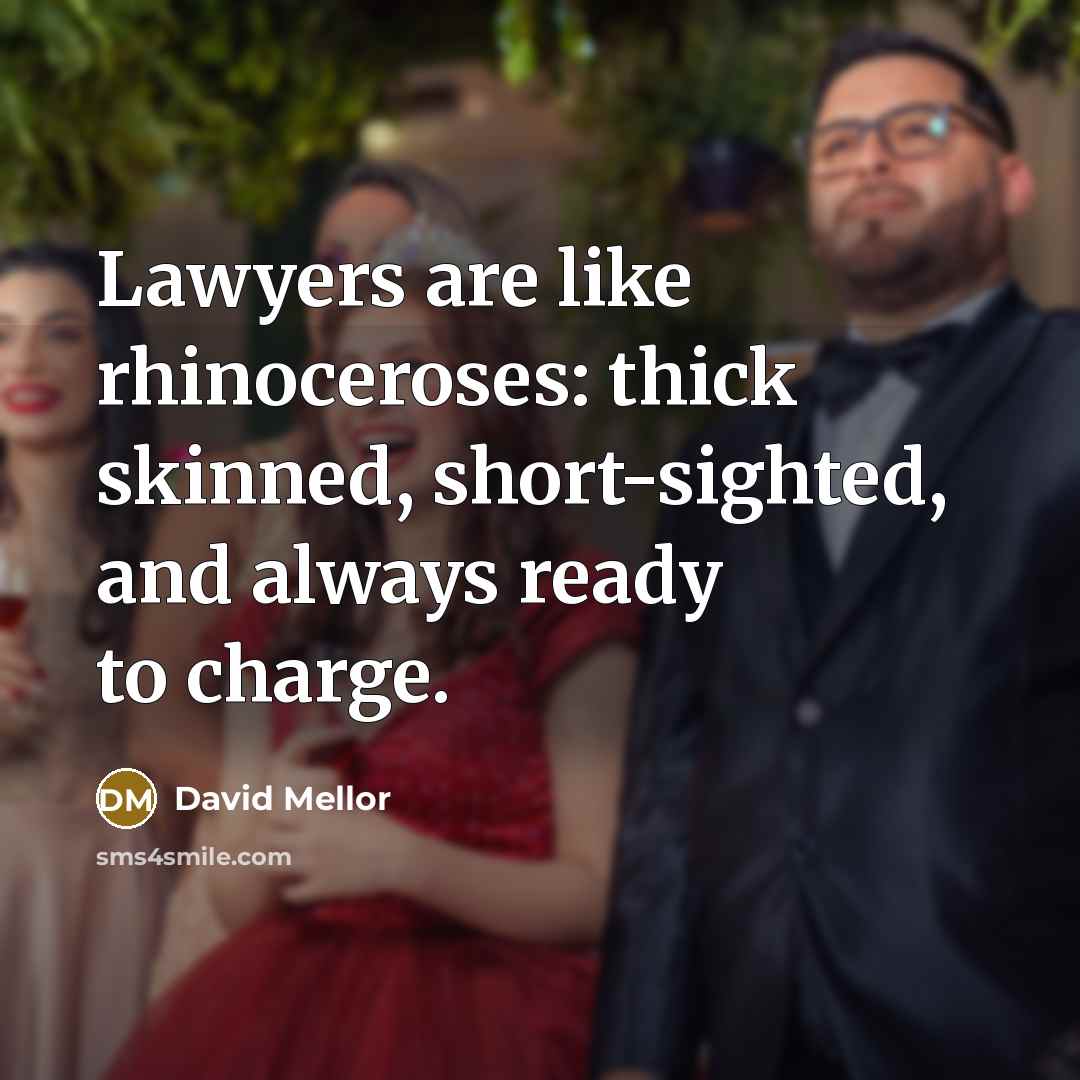 “Lawyers are like rhinoceroses: thick skinned, short-sighted, and always ready…” quote by David Mellor
