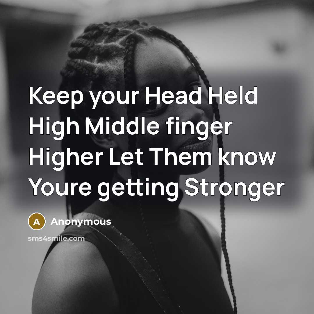 “Keep your Head Held High Middle finger Higher Let Them know Youre getting Stronger” quote by Anonymous
