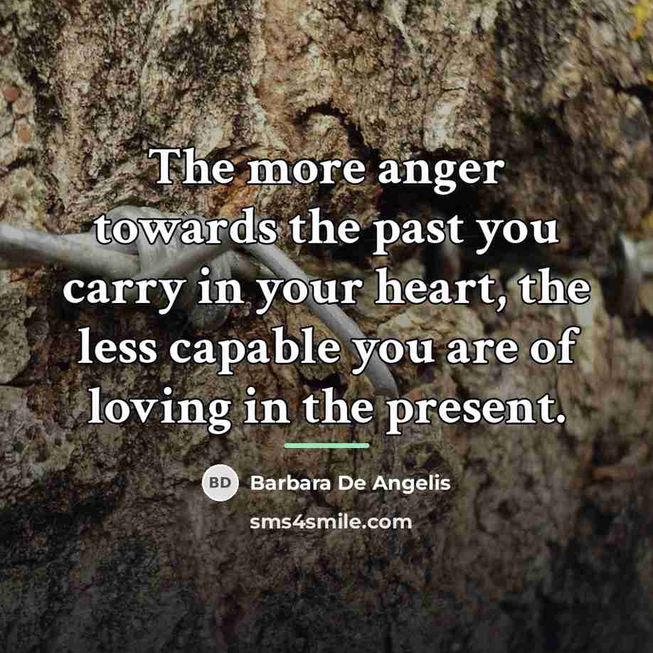 “The more anger towards the past you carry in your…” quote by Barbara De Angelis