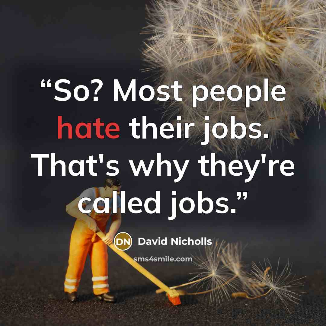 “So? Most people hate their jobs. That's why they're called jobs.” quote by David Nicholls