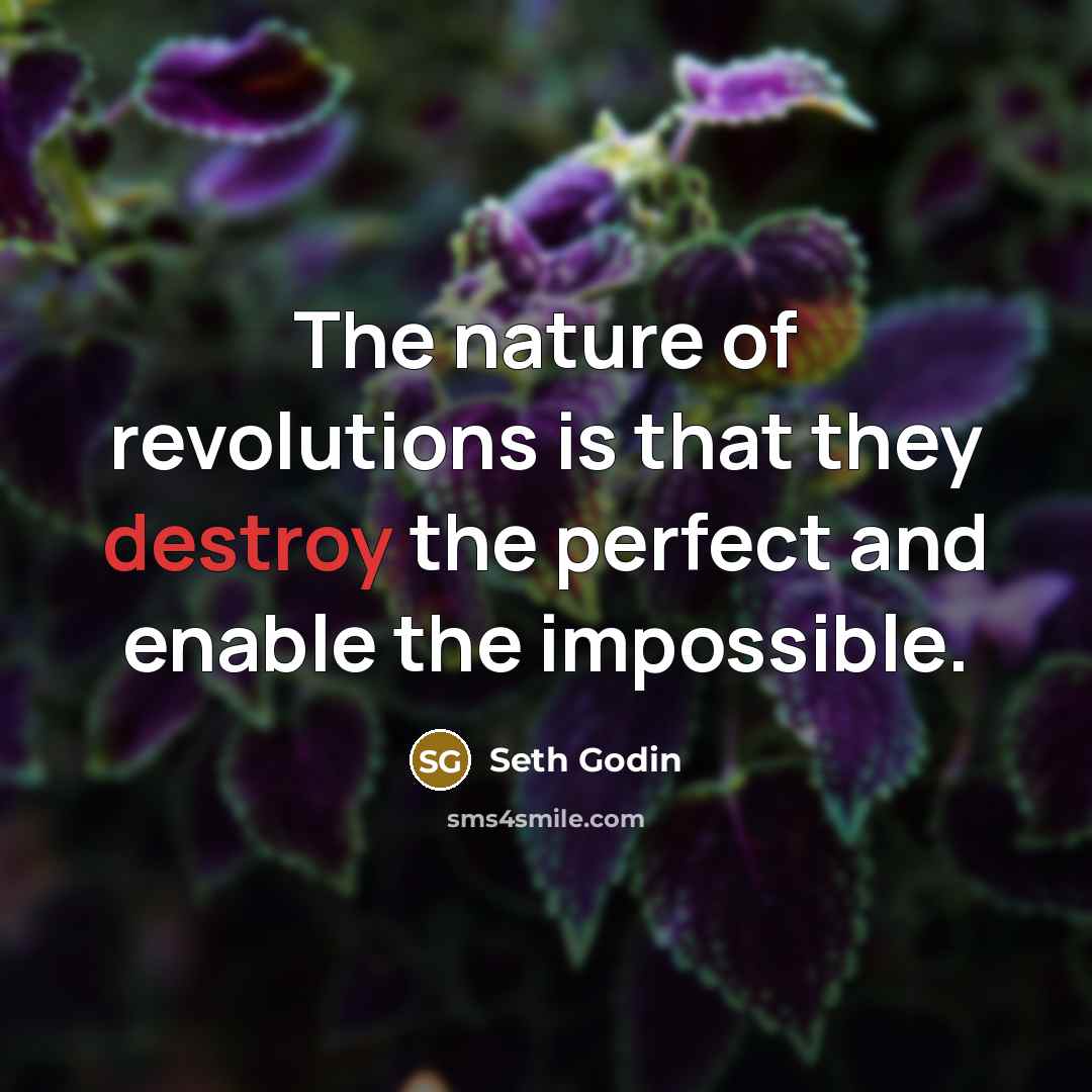“The nature of revolutions is that they destroy the perfect…” quote by Seth Godin