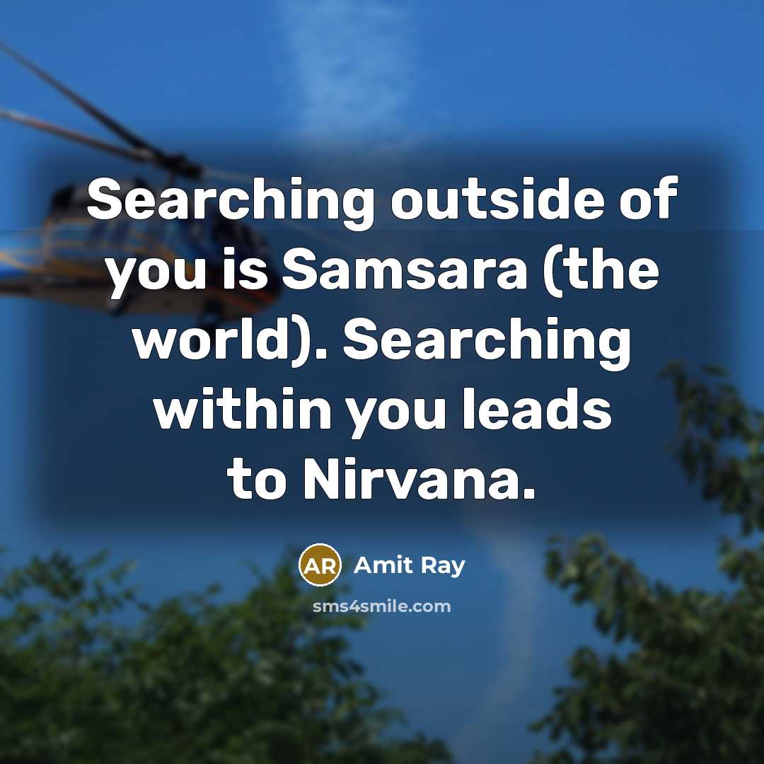 “Searching outside of you is Samsara (the world). Searching within you leads to Nirvana.” quote by Amit Ray