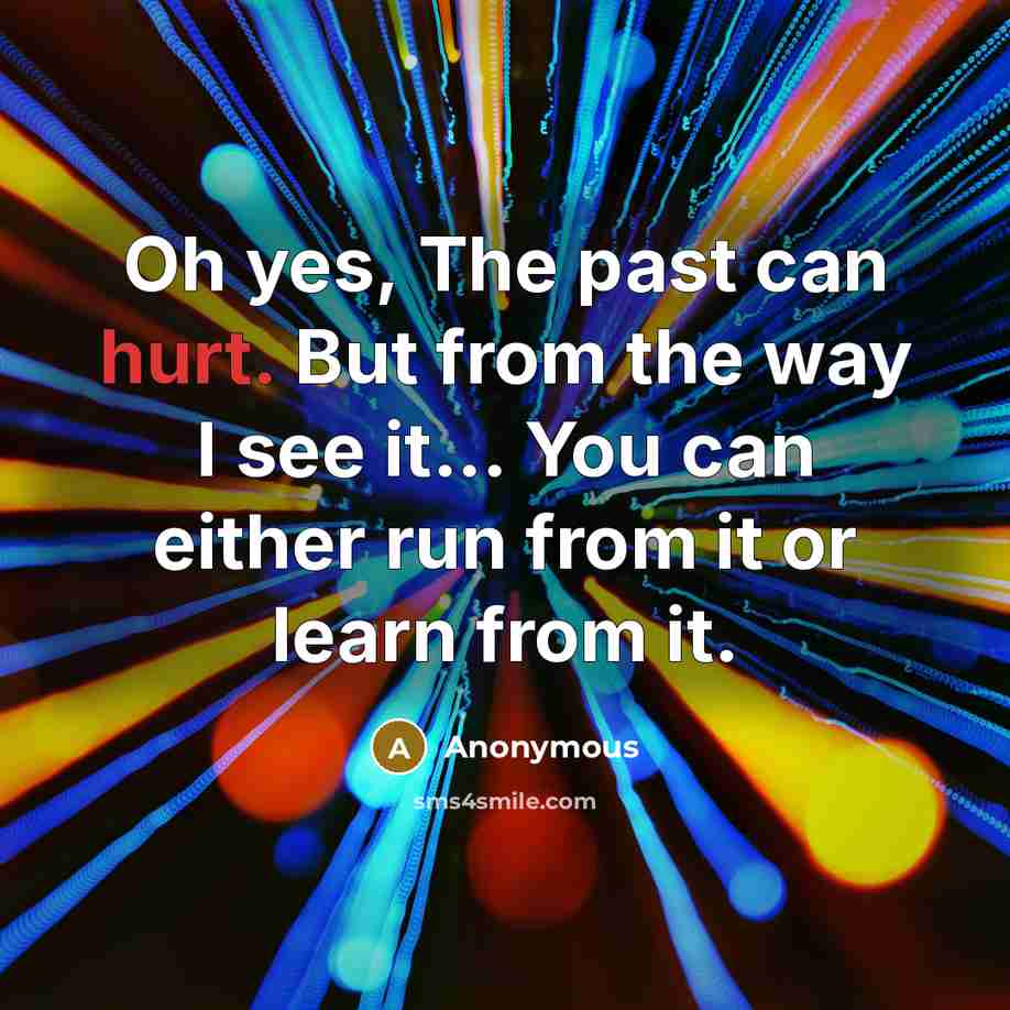 “Oh yes, The past can hurt. But from the way I see it... You can either run from it or learn from it.” quote by Anonymous