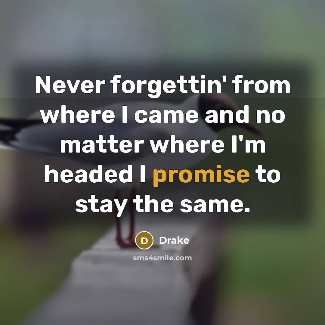 “Never forgettin' from where I came and no matter where I'm headed I promise to stay the same.” quote by Drake