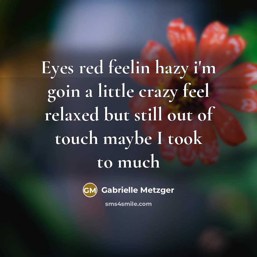 “Eyes red feelin hazy i'm goin a little crazy feel…” quote by Gabrielle Metzger