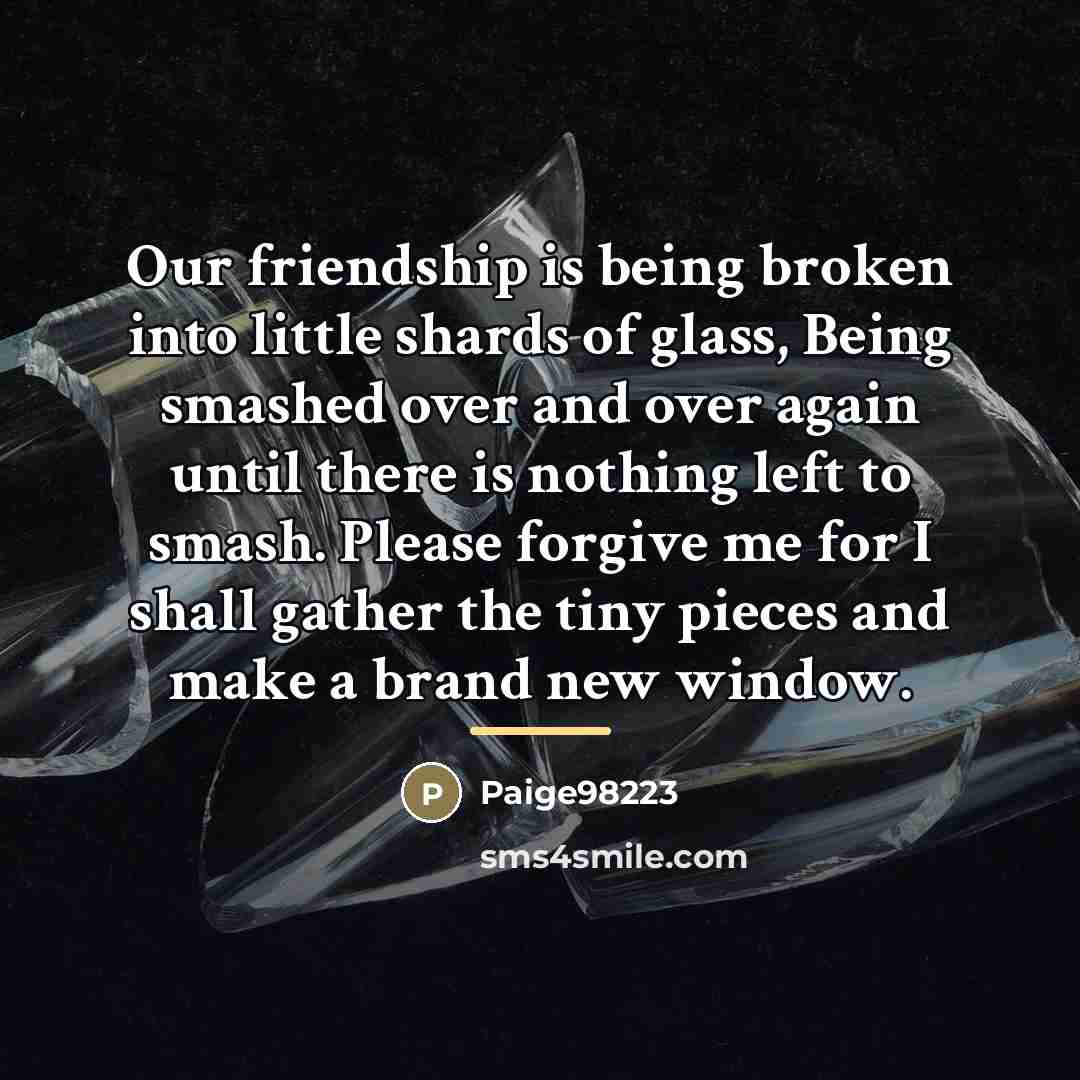 “Our friendship is being broken into little shards of glass,…” quote by Paige98223