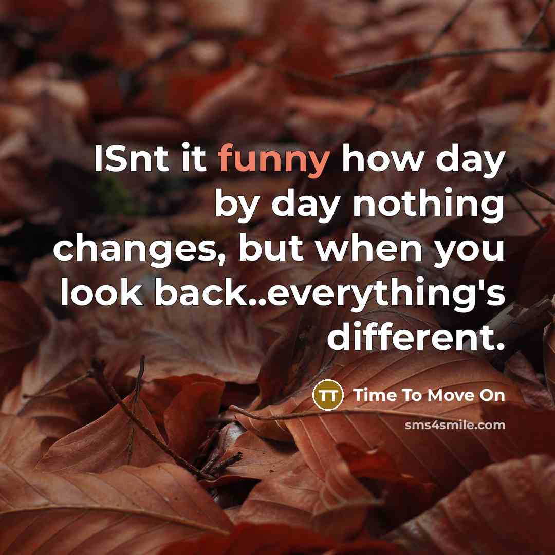 “ISnt it funny how day by day nothing changes, but when you look back..everything's different.” quote by Time To Move On