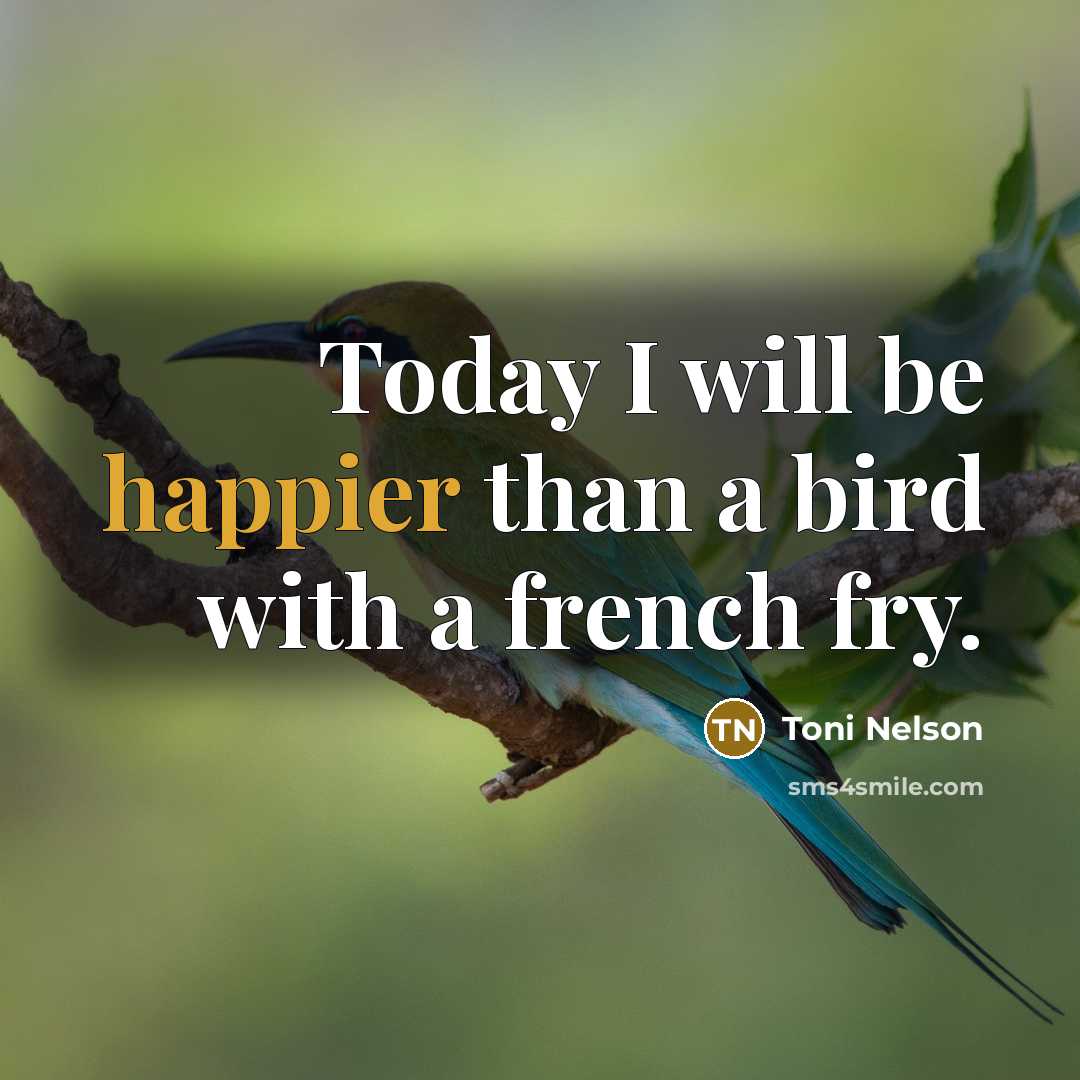 “Today I will be happier than a bird with a french fry.” quote by Toni Nelson
