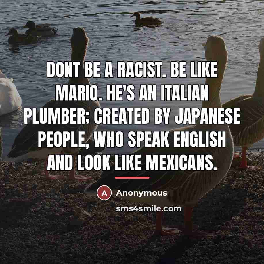“Dont be a racist. Be like Mario. He's an Italian…” quote by Anonymous