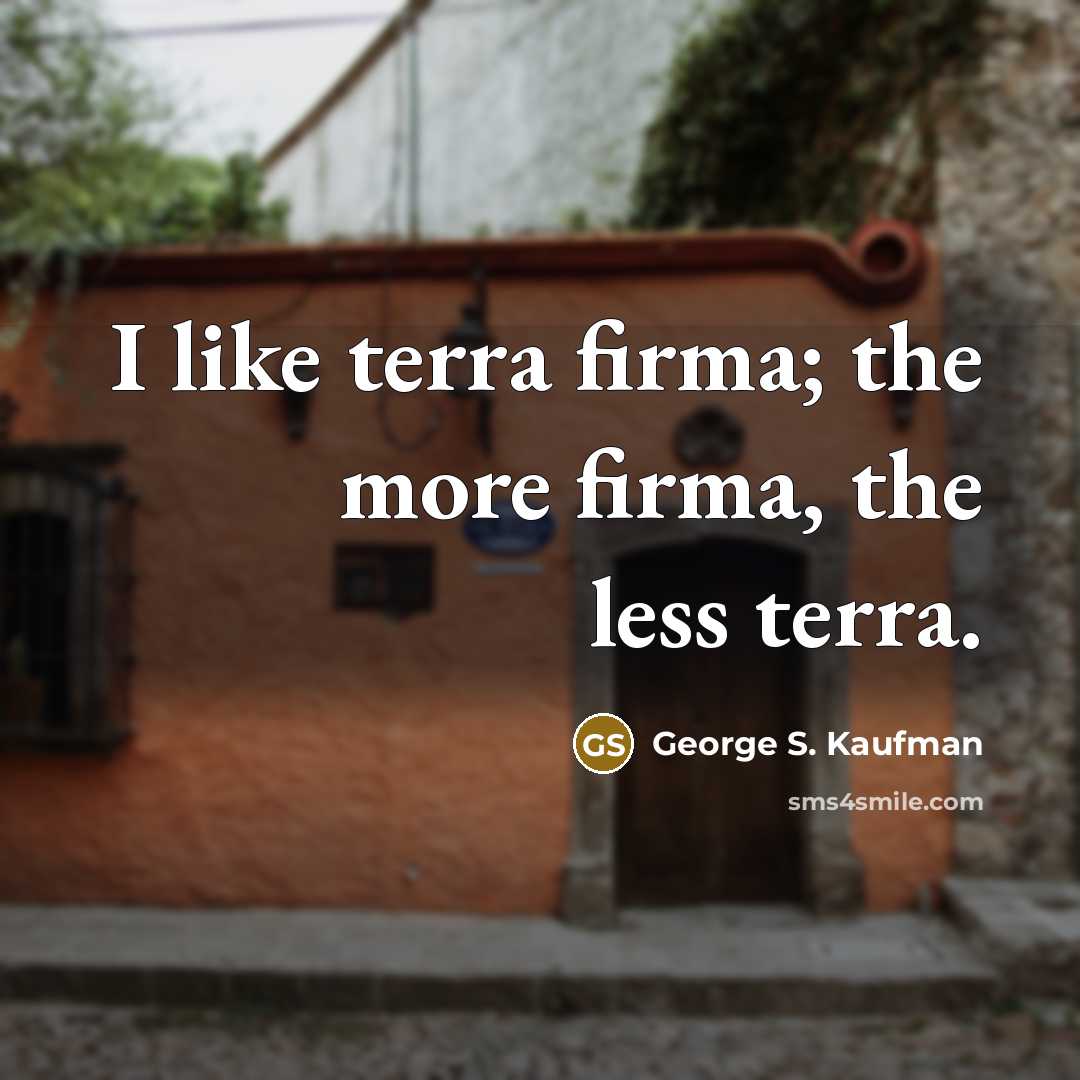 “I like terra firma; the more firma, the less terra.…” quote by George S. Kaufman