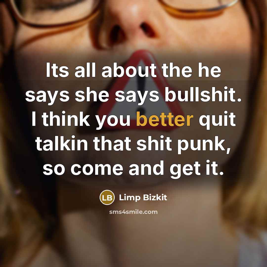 “Its all about the he says she says bullshit. I think you better quit talkin that shit punk, so come and get it.” quote by Limp Bizkit