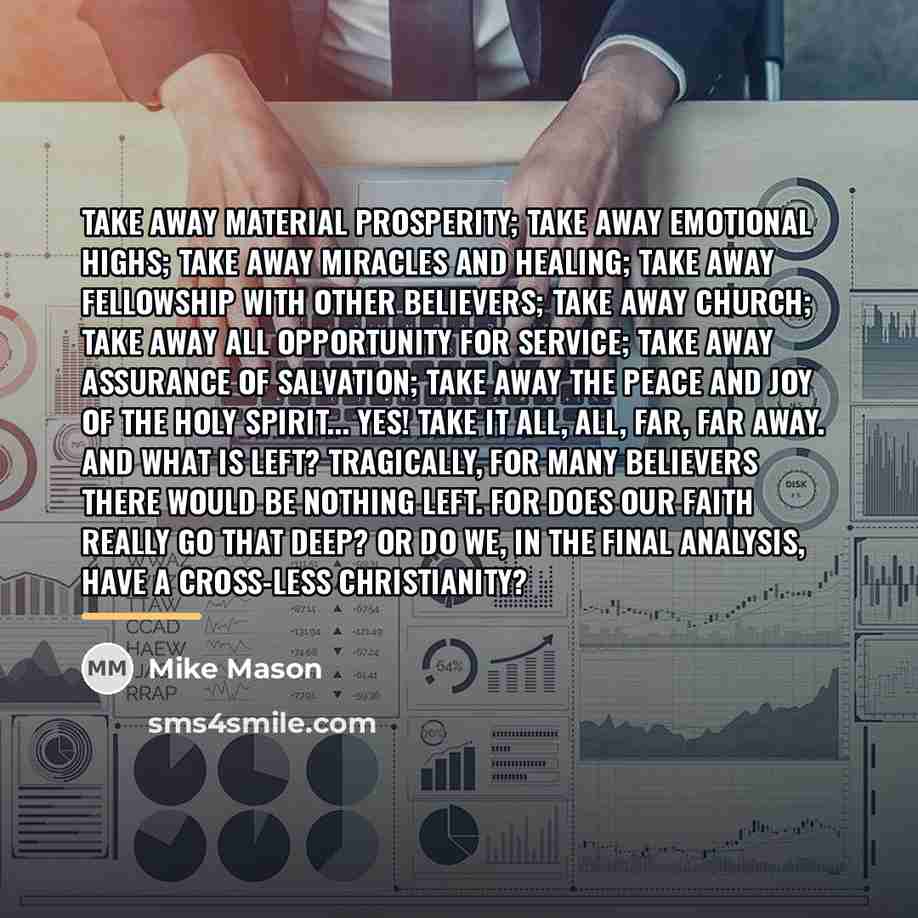 “Take away material prosperity; take away emotional highs; take away…” quote by Mike Mason