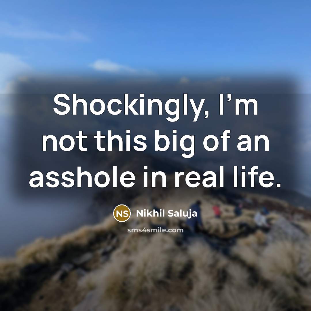 “Shockingly, I'm not this big of an asshole in real…” quote by Nikhil Saluja