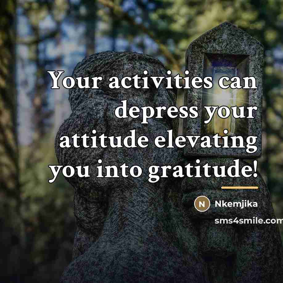 “Your activities can depress your attitude elevating you into gratitude!…” quote by Nkemjika