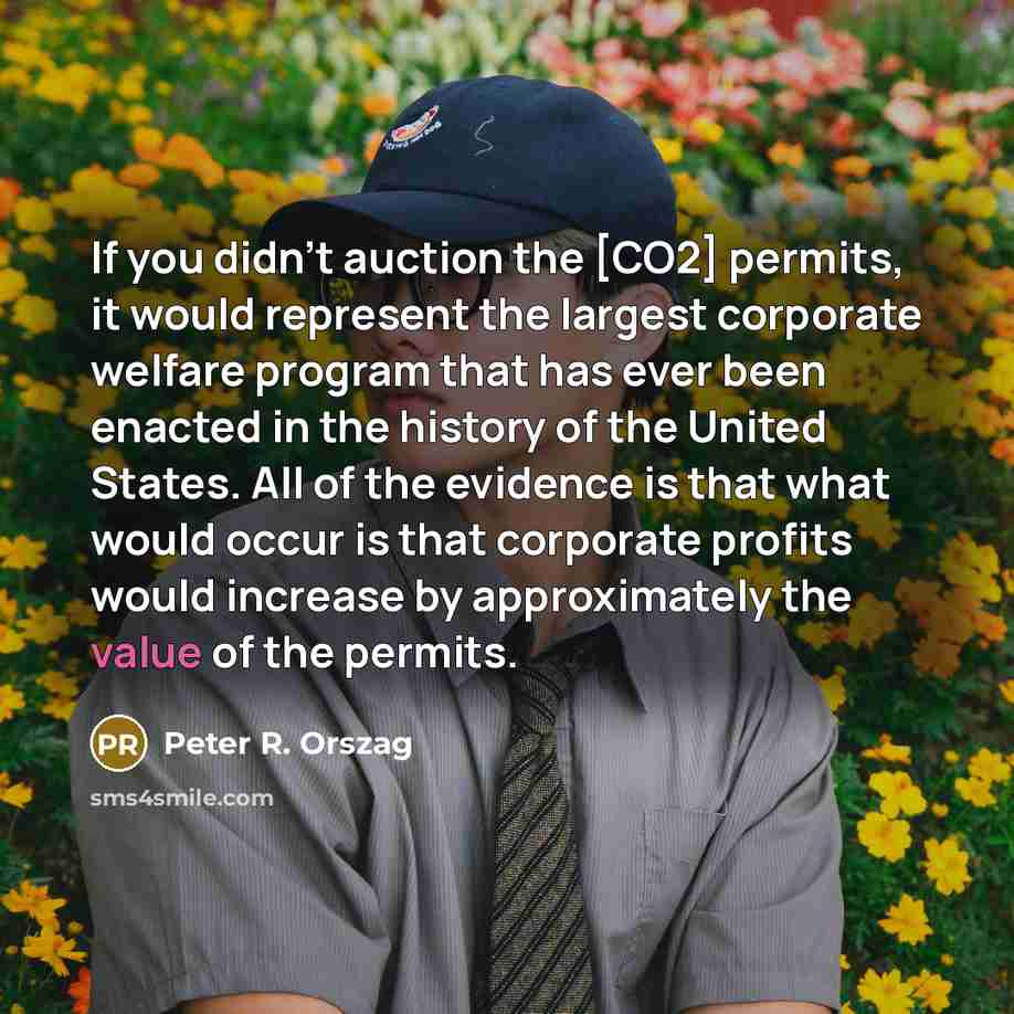 “If you didn't auction the [CO2] permits, it would represent…” quote by Peter R. Orszag