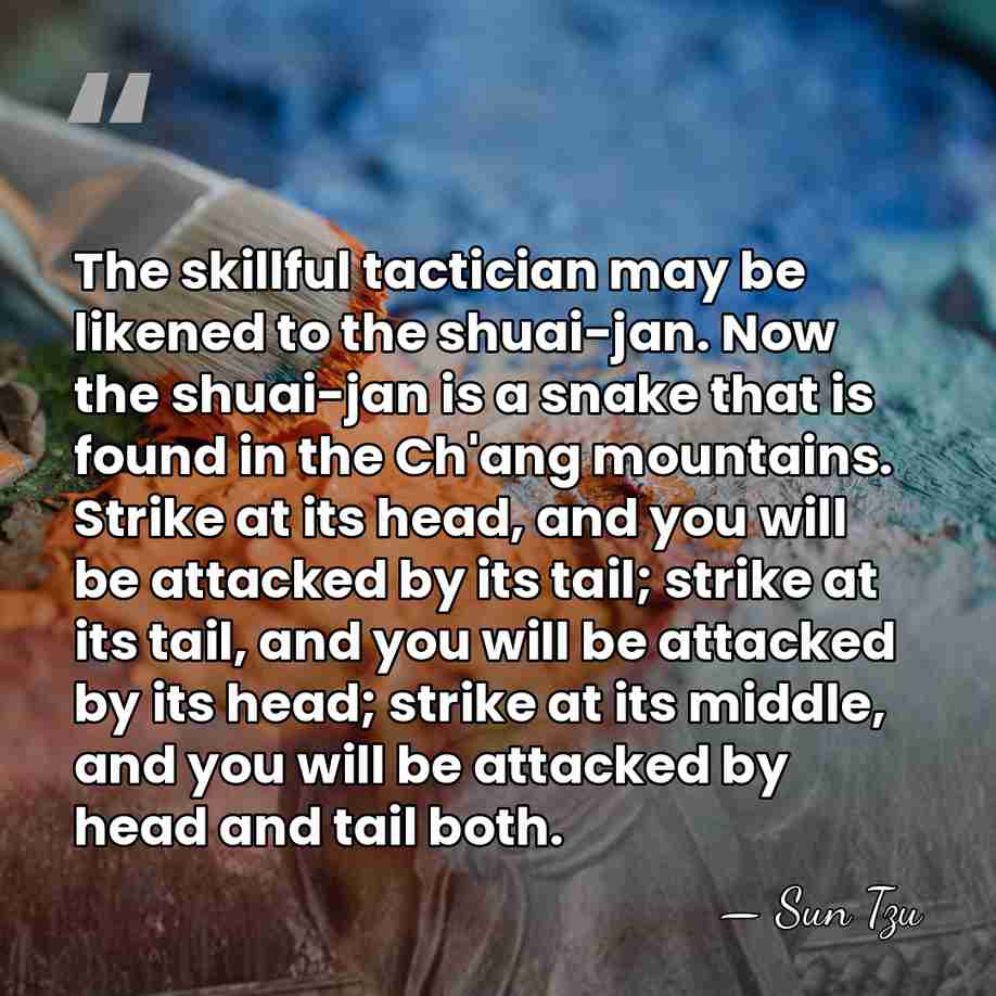 The skillful tactician may be likened to the shuai-jan. Now the shuai-jan&hellip; - Sun Tzu