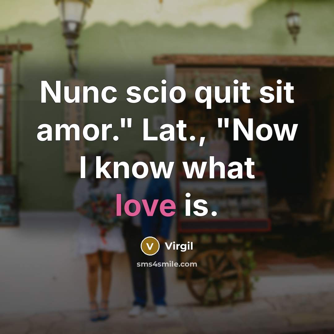 “Nunc scio quit sit amor." Lat., "Now I know what…” quote by Virgil