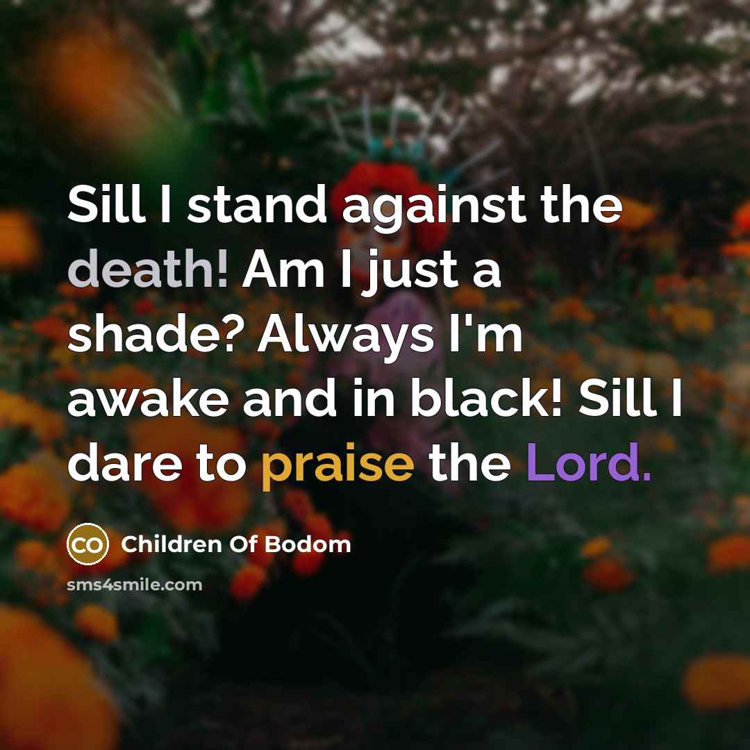 “Sill I stand against the death! Am I just a shade? Always I'm awake and in black! Sill I dare to praise the Lord.” quote by Children Of Bodom
