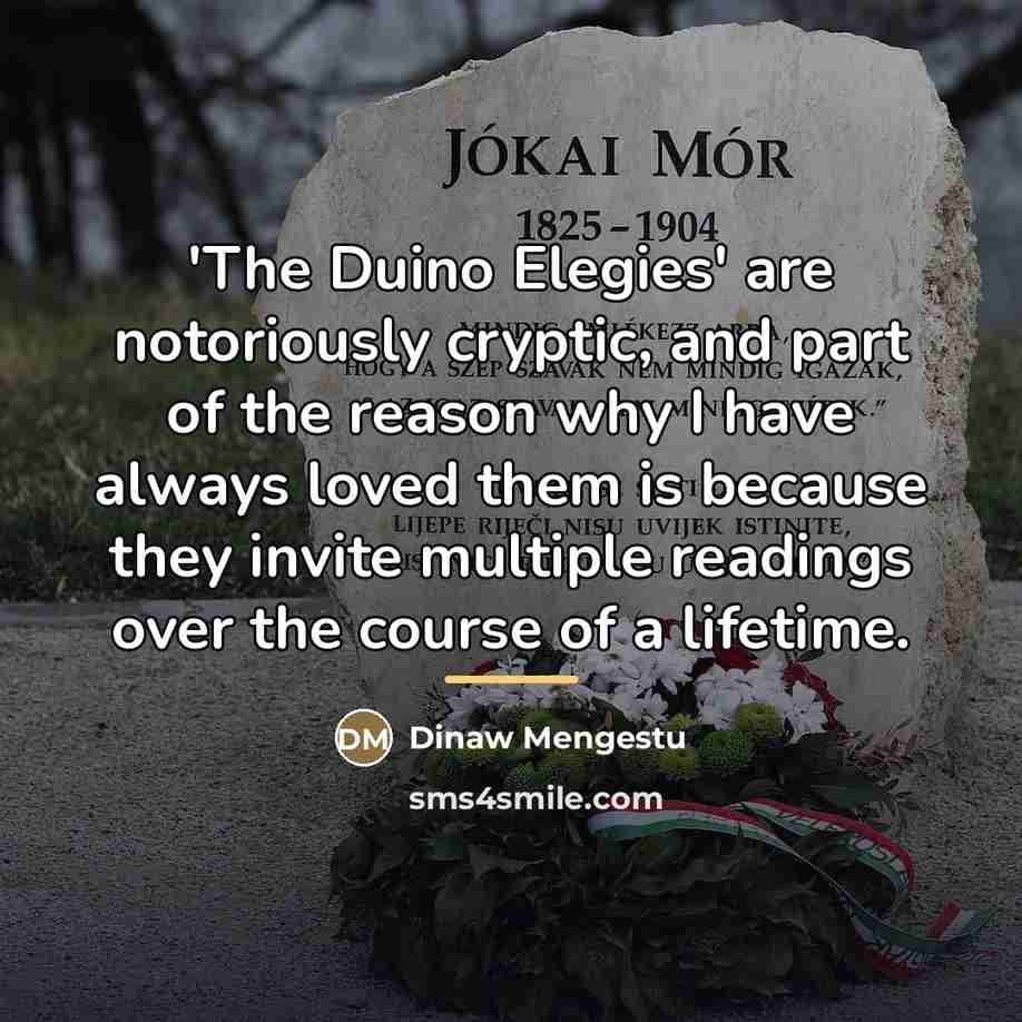 “'The Duino Elegies' are notoriously cryptic, and part of the…” quote by Dinaw Mengestu