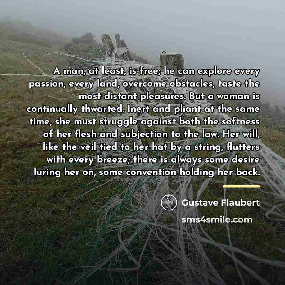 “A man, at least, is free; he can explore every…” quote by Gustave Flaubert