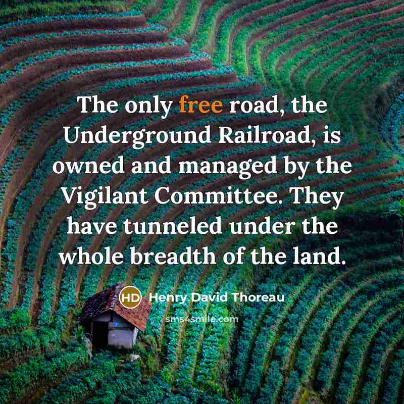 “The only free road, the Underground Railroad, is owned and…” quote by Henry David Thoreau