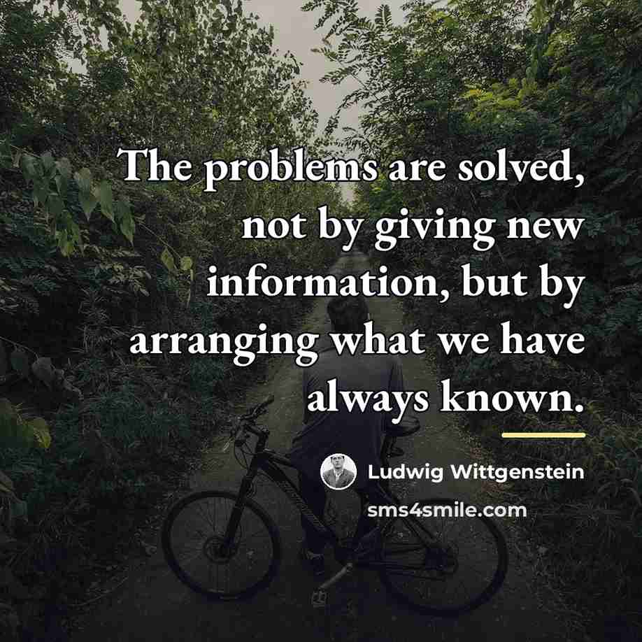 “The problems are solved, not by giving new information, but…” quote by Ludwig Wittgenstein