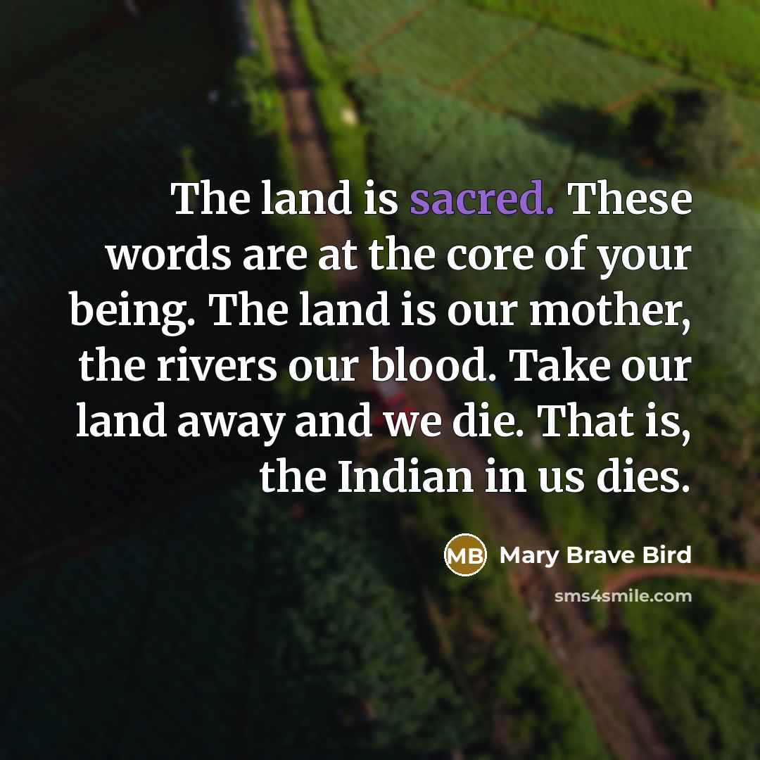 “The land is sacred. These words are at the core…” quote by Mary Brave Bird