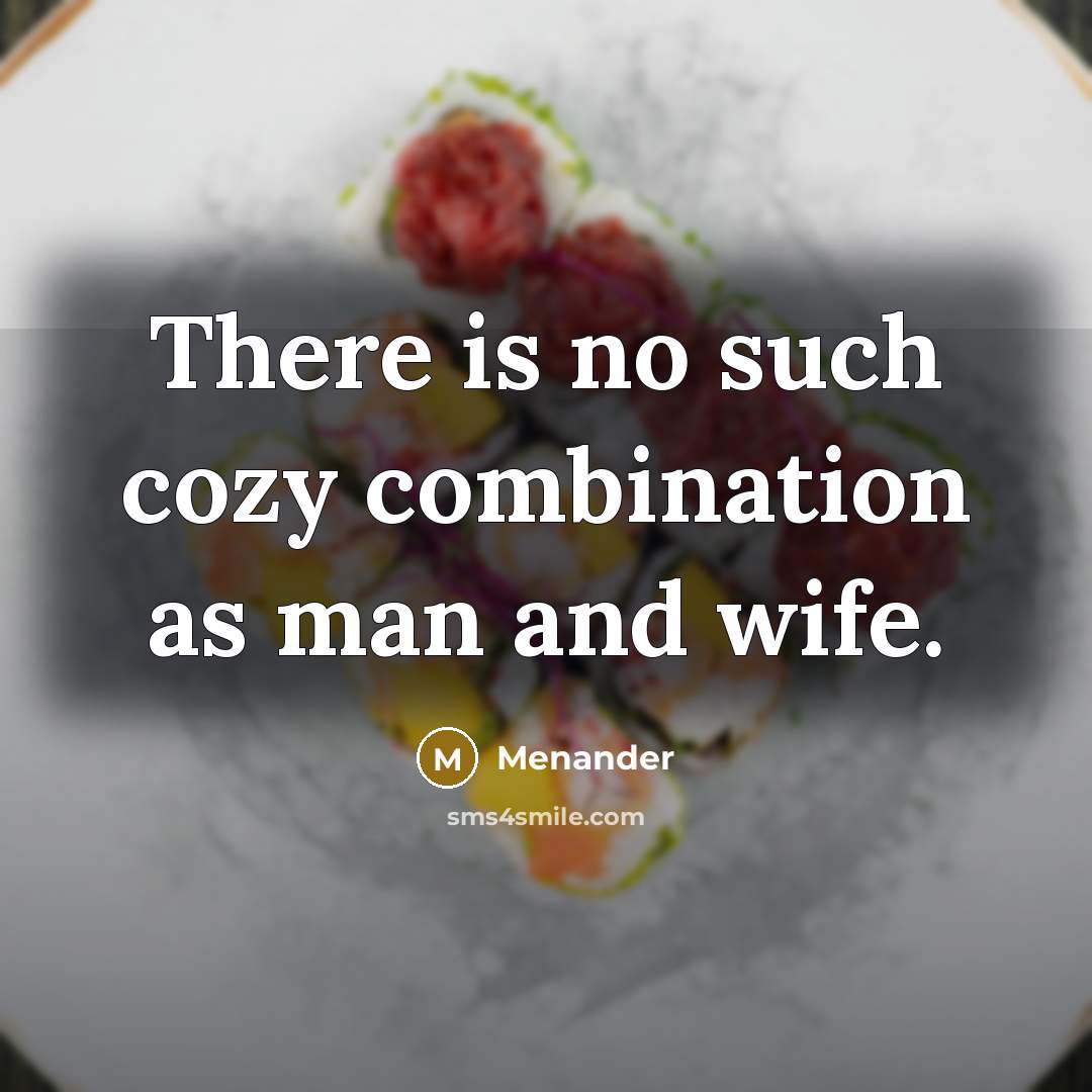 “There is no such cozy combination as man and wife.…” quote by Menander