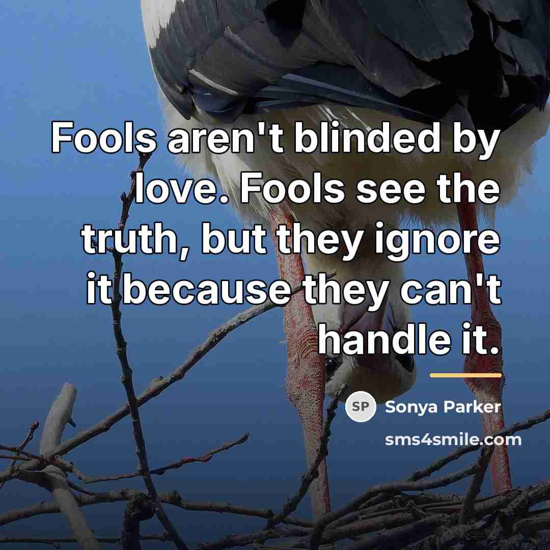 “Fools aren't blinded by love. Fools see the truth, but…” quote by SONYA PARKER
